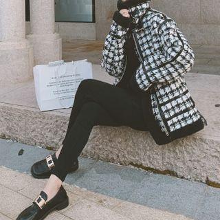 Fluffy Trim Houndstooth Zip Jacket