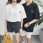 Couple Matching Embroidered Elbow-sleeve Polo Shirt