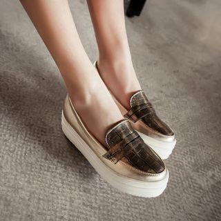 Faux Croc-grain Platform Penny Loafers