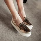 Faux Croc-grain Platform Penny Loafers