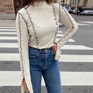 Bell-sleeve Ruffled-trim Crop Top