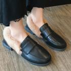 Furry-trim Faux Leather Loafers