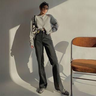 Asymmetric Slited Straight Leg Jeans