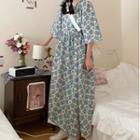 Floral Print Elbow-sleeve Maxi A-line Dress As Shown In Figure - One Size