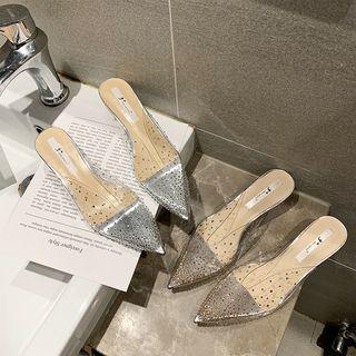 Pointed Transparent Kitten Heel Mules