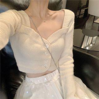 V-neck Slim-fit Sweater / Glittered Skirt / Loose-fit Pants