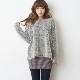 Drop-shoulder Furry-knit Top