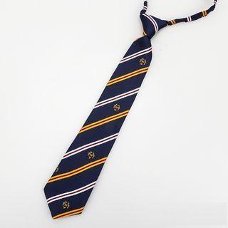 Striped Emblem No Tie Neck Tie Yellow & White & Blue - One Size