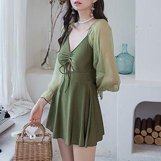 Drawstring Long-sleeve Swimdress