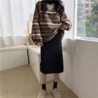 Striped V-neck Sweater / Midi H-line Skirt