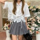 Short-sleeve Drawstring Crop Shirt White - One Size