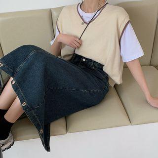 Denim High-waist A-line Split Midi Skirt