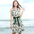 Patterned Sleeveless A-line Chiffon Dress