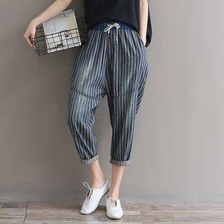 Striped Drawstring Cropped Jeans