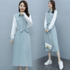 Two-tone Chiffon Midi A-line Shirtdress