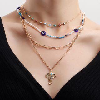 Evil Eye Bead Pendant Layered Alloy Necklace Gold - One Size