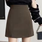 High-waist Plain Slit Hem A-line Skirt