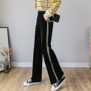 Glitter-panel Wide-leg Velvet Sweatpants