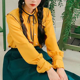 Tie-neck Flounced Blouse