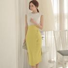 Set: Button-up Tank Top + High Waist Pencil Skirt