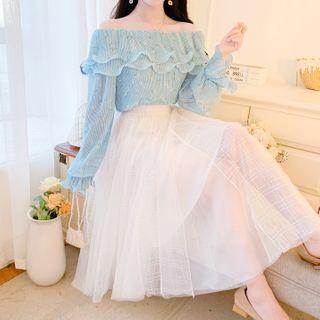 Floral Print Blouse / Mesh Skirt / Set