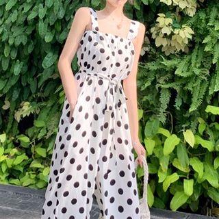 Sleeveless Polka Dot Cropped Wide-leg Jumpsuit