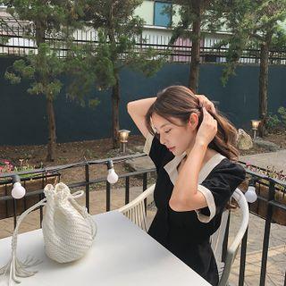 Button-up Two-tone Dress Black - One Size