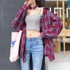 Plaid Puff-sleeve Blouse As Shown In Figure - One Size