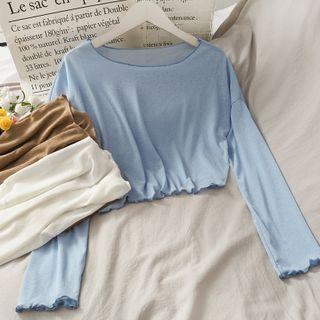 Ruffled-trim Cropped Light T-shirt In 6 Colors