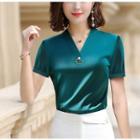 V-neck Short-sleeve Top / Pencil Skirt / Set