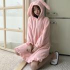 Long-sleeve Rabbit Ear Hooded Fleece Nightdress