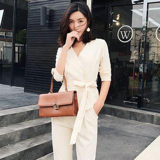 Set: Tie Waist Jacket + Crop Dress Pants
