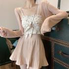 Floral Camisole Top / Light Jacket / Pleted Skirt