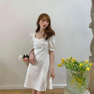 Square-neck Plain Split Mini Dress