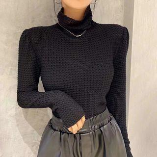 Long-sleeve Semi Turtleneck Plain Slim Fit T-shirt
