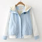 Planet Embroidered Color Panel Hooded Jacket