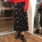 Floral Print Midi H-line Velvet Skirt