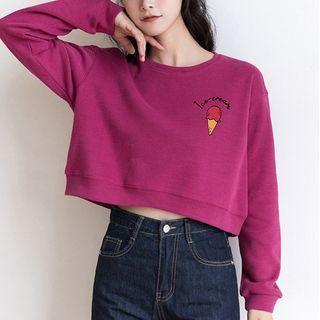 Ice Cream Print Cropped Sweatshirt