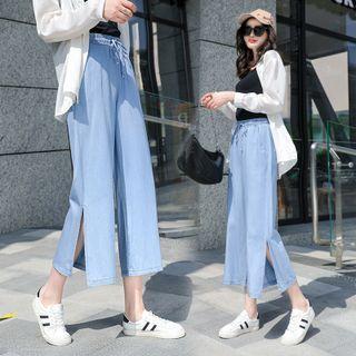 Slit Cropped Wide-leg Pants