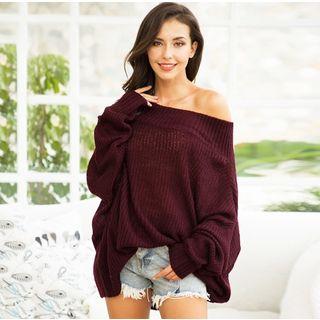 Off Shoulder Loose Fit Plain Sweater