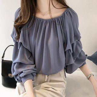 3/4-sleeve Crinkled Chiffon Top