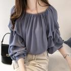 3/4-sleeve Crinkled Chiffon Top