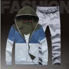 Set: Color-block Hooded Jacket + Sweatpants