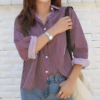 Pintuck-detail Striped Shirt