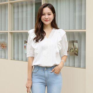 Crochet-lace Frilled-trim Blouse In 2 Types
