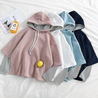Mock Two-piece Panel Striped Fleece Hooded Sweatshirt