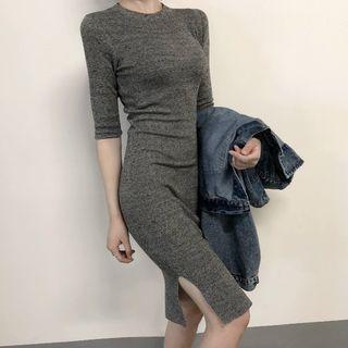 Elbow-sleeve Bodycon Knit Dress