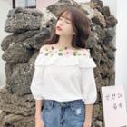 Flower Embroidered 3/4-sleeve Top