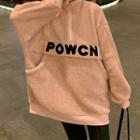 Lettering Embroidered Lapel Hoodie Pink - One Size