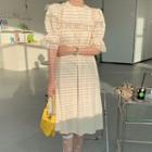 Puff-sleeve Lace Trim Dress Almond - One Size